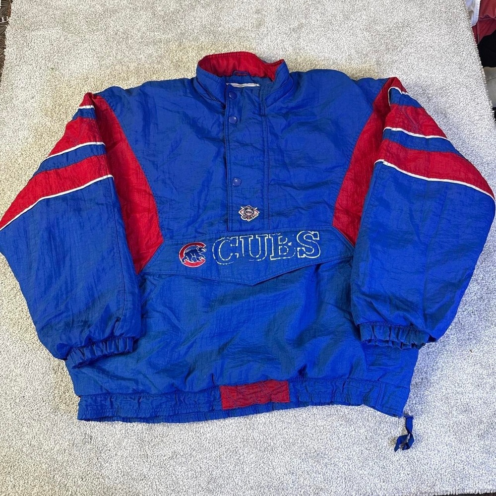Vintage 90s Starter Chicago Cubs 1/4 Zip Windbreaker Jacket Blue/Red MLB XL